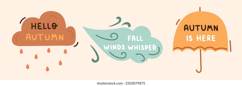 Autumn hand drawn lettering vector set