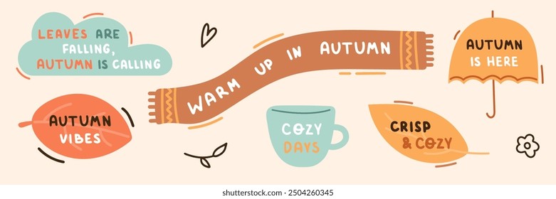 Autumn hand drawn lettering vector set