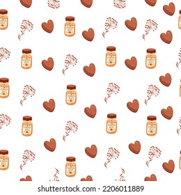 Autumn hand drawn seamless pattern with seasonal elements on white background. Great for fabric, wallpaper, textile, packaging. Vector illustration.