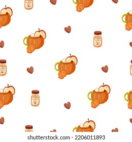 Patrón sin fisuras dibujado a mano en otoño con elementos estacionales sobre fondo blanco. Ideal para tejidos, papel pintado, textiles, envasado. Ilustración vectorial.