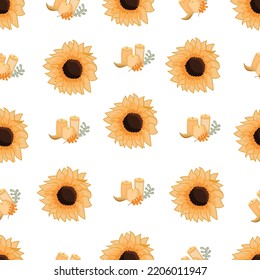 Autumn hand drawn seamless pattern with seasonal elements on white background. Great for fabric, wallpaper, textile, packaging. Vector illustration.