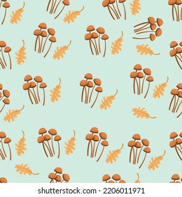 Autumn hand drawn seamless pattern with seasonal elements on blue background. Great for fabric, wallpaper, textile, packaging. Vector illustration.