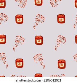 Autumn hand drawn seamless pattern with seasonal elements on gray
background. Great for fabric, wallpaper, textile, packaging. Vector illustration.