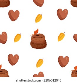 Autumn hand drawn seamless pattern with seasonal elements on white background. Great for fabric, wallpaper, textile, packaging. Vector illustration.