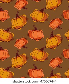 Autumn Hand drawn seamless pattern with pumpkin. Vector illustration. 
