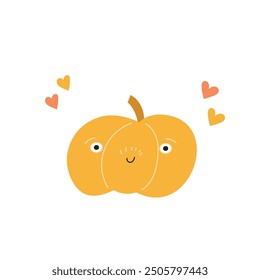Autumn hand drawn smiling pumpkin , seasonal object. Vector illustration in flat style