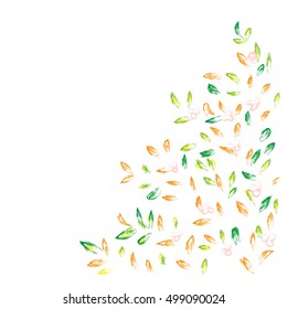 Autumn hand drawn vector background. Colorful leaves clip art, isolated on white. Bright design element for postcard, greeting card, banner or print advertising