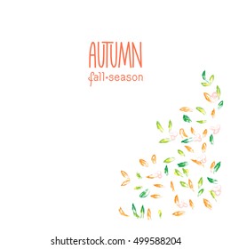 Autumn hand drawn vector background. Colorful leaves clip art, isolated on white. Bright design element for postcard, greeting card, banner or print advertising