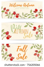 Autumn hand drawn vector illustration. Bright colorful elements on light background can be used for invitation, card, banner template, flyer, sale, website, cover. Art concept.
