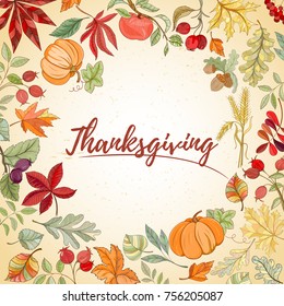 Autumn hand drawn vector illustration. Bright colorful elements on light background can be used for invitation, card, banner template, flyer, sale, website, cover. Art concept.