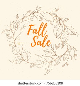 Autumn hand drawn vector illustration. Bright colorful elements on light background can be used for invitation, card, banner template, flyer, sale, website, cover. Art concept.