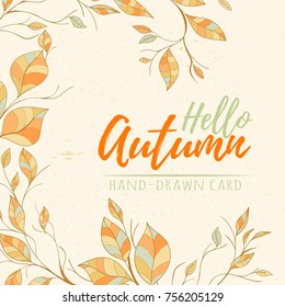 Autumn hand drawn vector illustration. Bright colorful elements on light background can be used for invitation, card, banner template, flyer, sale, website, cover. Art concept.