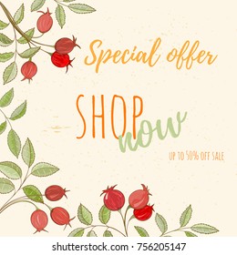 Autumn hand drawn vector illustration. Bright colorful elements on light background can be used for invitation, card, banner template, flyer, sale, website, cover. Art concept.