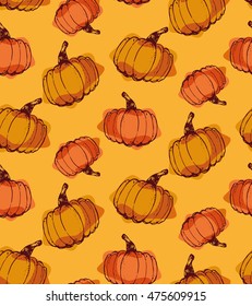 Autumn Hand drawn vector seamless pattern with pumpkin. Vector illustration