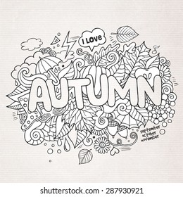 Autumn hand lettering and doodles elements background. Vector illustration