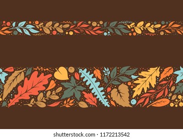 Autumn hand painted seamless borders.Vector decorations