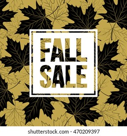 Autumn hand written lettering. Golden, black and white color. Fall sale banner design. Vector illustration EPS10