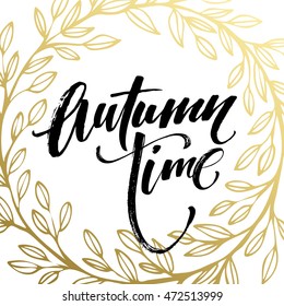 Autumn hand written lettering. Golden, black and white color. Fall sale banner design. Vector illustration EPS10
