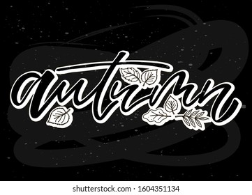 Autumn hand written text. Design print for icon, logo, badge, cards, poster, banner, tag. Vector illustration