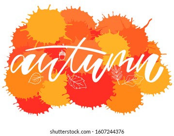 Autumn hand written text. Design print for icon, logo, badge, cards, poster, banner, tag. Vector illustration on background