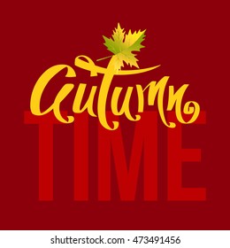 Autumn, hand-drawn letters with leaves of maple and ash. Vector illustration
