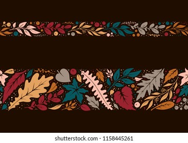 Autumn hand-drawn seamless borders.Vector decorations