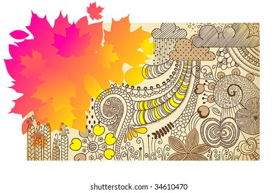 autumn handdrawn vector banner with floral elements