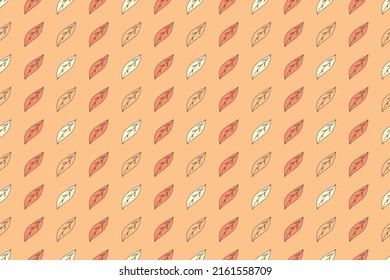 Autumn handmade natural orange and white leaves diagonal pattern on a coral background, fall backdrop, vector illustration