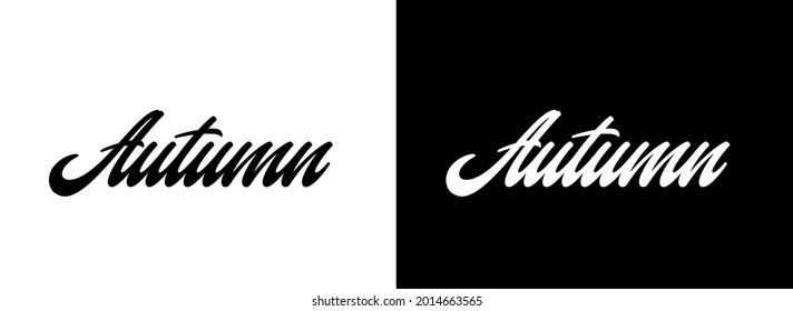 Autumn handwritten text. Vector calligraphy for printing on clothes. Autumn hand lettering. Isolated vector word on black and white background.