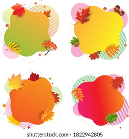 Autumn Happy Halloween Banner With Leaves White Background With Gradient Mesh, Vector Illustration