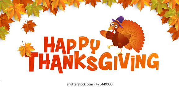 autumn ,Happy Thanksgiving, Typography ,turkey ,vector Illustration, Maple leaves Background