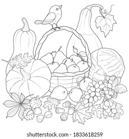 Autumn Harvest black and white vector illustration