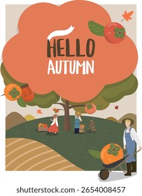 autumn harvest farmer persimmon tree 