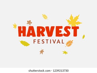 Autumn Harvest Festival, hand drawn lettering with leaf. Harvest fest poster design. Autumn festival invitation. Fall party template. For postcard or invitation card. Vector illustration.