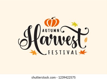 Autumn Harvest Festival. Hand sketched autumn lettering Harvest Festival with pumpkin. Modern calligraphy. Handwritten vector illustration isolated on white background for cards, posters, banner, logo