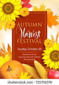 Autumn Harvest Festival poster design. Vector illustration. 