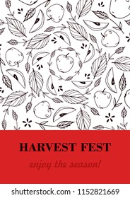 Autumn harvest festival poster. Fall festival template design. Fall party invitation design. Apple mandala. Apples with leaves, inscription enjoy the season. Vector illustration.