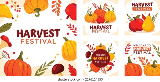 Autumn harvest festival posts with autumn leaves and floral elements in fall colors. Harvest fest design perfect for prints, flyers, banners, invitations, promotions and more.