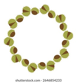 Autumn harvest flat vector frame with chestnuts for fall designs. Hand drawn illustration for banners, cards, social media