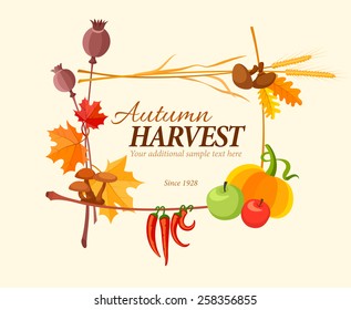 Autumn harvest frame for thanksgiving day. Eps10 vector illustration