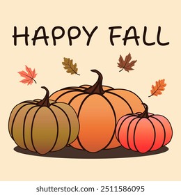 Autumn Harvest Illustration Banner with Pumpkins and Leaves. Happy Thanksgiving Greeting Decor. Happy Fall Decorative Background.