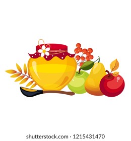 Autumn Harvest Illustration with Jar and Fruits