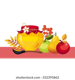 Autumn Harvest illustration with a Jar and Fruits