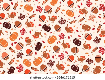 Autumn Harvest Pattern featuring Colorful Leaves, Acorns, and various delightful visuals