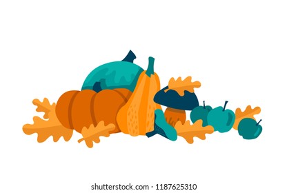 Autumn harvest.  Pumpkin, mushrooms, apples.