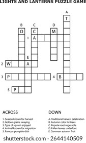 Colheita de outono Puzzle Jogo Grade Pistas Através de Palavras Cruzadas Busca de Palavras Cruzadas