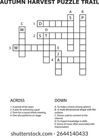 E outono Colheita Puzzle Trilha Crossword Grid Game Planilha Atividade vetor