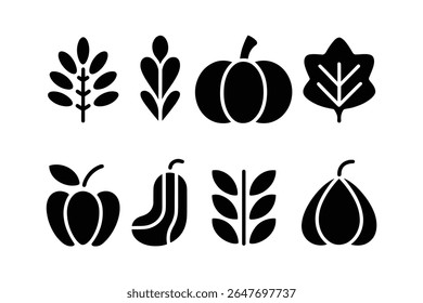 Autumn harvest symbols including pumpkin leaves and wheat vector