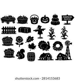Autumn harvest and thanksgiving elements set, fall season symbols collection