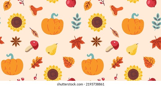 Autumn harvest vector seamless pattern